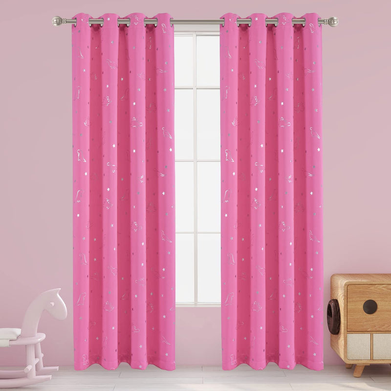 LORDTEX Dinosaur and Star Foil Print Blackout Curtains for Kids Room - Thermal Insulated Curtains Noise Reducing Window Drapes for Boys and Girls Bedroom, 42 X 84 Inch, Grey, Set of 2 Panels Home & Garden > Decor > Window Treatments > Curtains & Drapes LORDTEX Pink 52 x 84 inch 