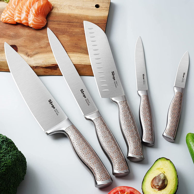 Knife Set with Block,High Carbon Stainless-Steel Knives Set for Kitchen,Professional 16 Piece Chef Knife Set with Carving Fork,Manual Sharpener and Non-Slip Hollow Handles Home & Garden > Kitchen & Dining > Kitchen Tools & Utensils > Kitchen Knives Slege   