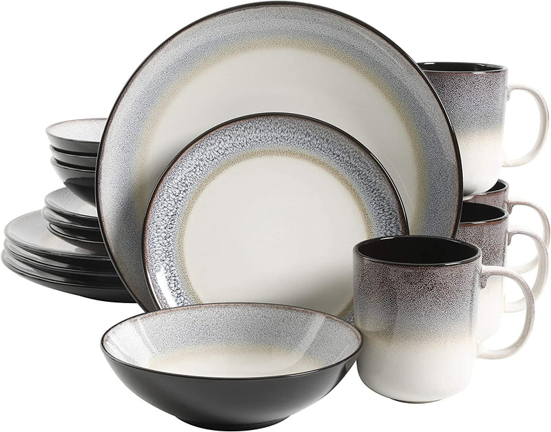 Gibson Elite Couture Bands round Reactive Glaze Stoneware Dinnerware Set, Service for Four (16Pcs), Blue and Cream Home & Garden > Kitchen & Dining > Tableware > Dinnerware Gibson Elite Grey and Cream  