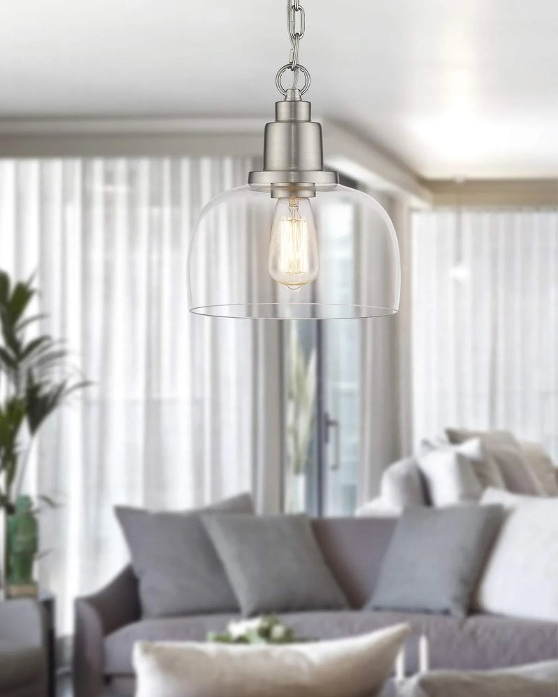 EAPUDUN Modern Farmhouse Pendant Light, 1-Light Industrial Hanging Light Fixture 9.3-Inch, Brushed Nickel Finish with Clear Glass Shade, PDA1127-BNK Home & Garden > Lighting > Lighting Fixtures EAPUDUN   