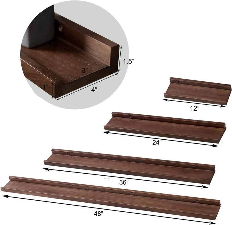 Long Floating Shelf 48 Inch Natural Wood Shelves Set of 2, Rustic Display Books Picture Ledge Shelf for Wall Mounted Bedroom, Solid Walnut Wood Shelf, Easy to Install, Walnut Color, 48 *4 *1.5 Furniture > Shelving > Wall Shelves & Ledges Recogwood   