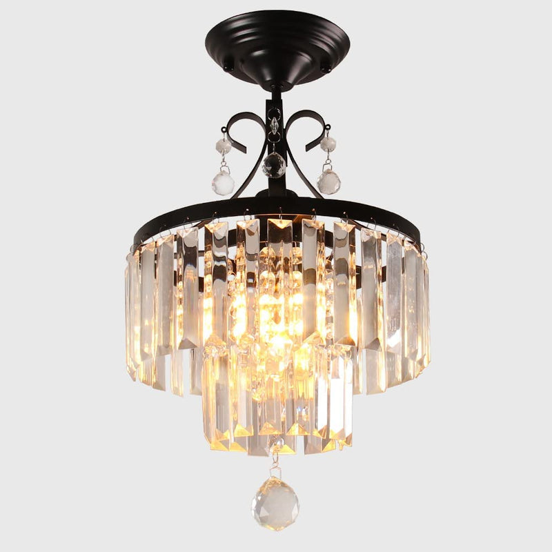 CXGLEAMING Black Modern Crystal Chandeliers 2-Tier Flush Mount Ceiling Light Hanging Pendant Light Fixture for Bedrooms Living Room Entryway Dining Room (E26 Base) Home & Garden > Lighting > Lighting Fixtures > Chandeliers CXGLEAMING   