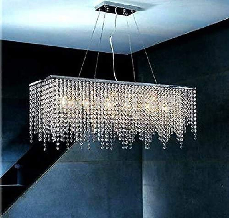 7PM Rectangle Crystal Chandelier Modern Chrome Chandeliers Contemporary Raindrop Hanging Lighting Fixture for Dining Room Kitchen Island 60 Inch Home & Garden > Lighting > Lighting Fixtures > Chandeliers 7PM   
