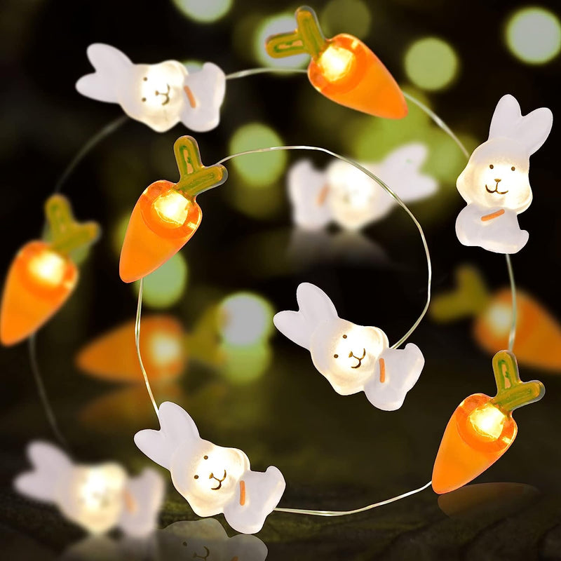 Easter Decorations 13FT 50Leds Bunny Carrot String Lights Battery Operated, Easter Decor Spring Rabbit Fairy Lights with 8 Modes for Home Indoor Outdoor Easter Basket Eggs Party Seasonal Bedroom Decor Home & Garden > Decor > Seasonal & Holiday Decorations Donse   