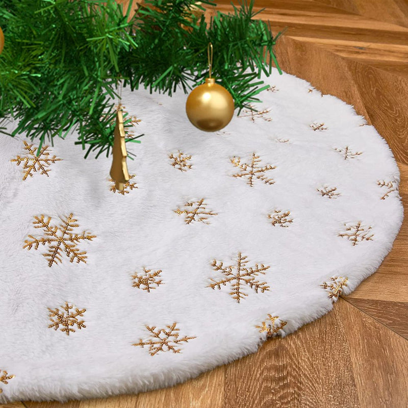 Christmas Tree Skirt,White Tree Skirt with Gold Sequin Snowflakes White Plush,For Holiday Party Decorations Home & Garden > Decor > Seasonal & Holiday Decorations > Christmas Tree Skirts Perfect Product Gold 90CM 