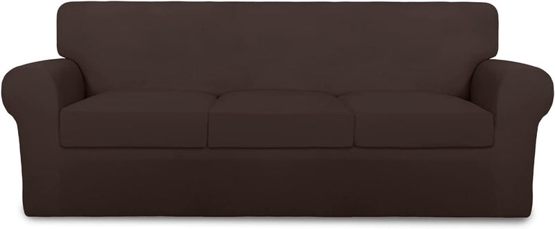 Purefit 4 Pieces Super Stretch Chair Couch Cover for 3 Cushion Slipcover – Spandex Non Slip Soft Sofa Cover for Kids, Pets, Washable Furniture Protector (Sofa, Brown) Home & Garden > Decor > Chair & Sofa Cushions PureFit Chocolate Large 