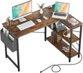 Homieasy Small L Shaped Computer Desk, 47 Inch L-Shaped Corner Desk with Reversible Storage Shelves for Home Office Workstation, Modern Simple Style Writing Desk Table with Storage Bag(Black Oak) Home & Garden > Household Supplies > Storage & Organization Homieasy Rustic Brown 47inch with outlet 