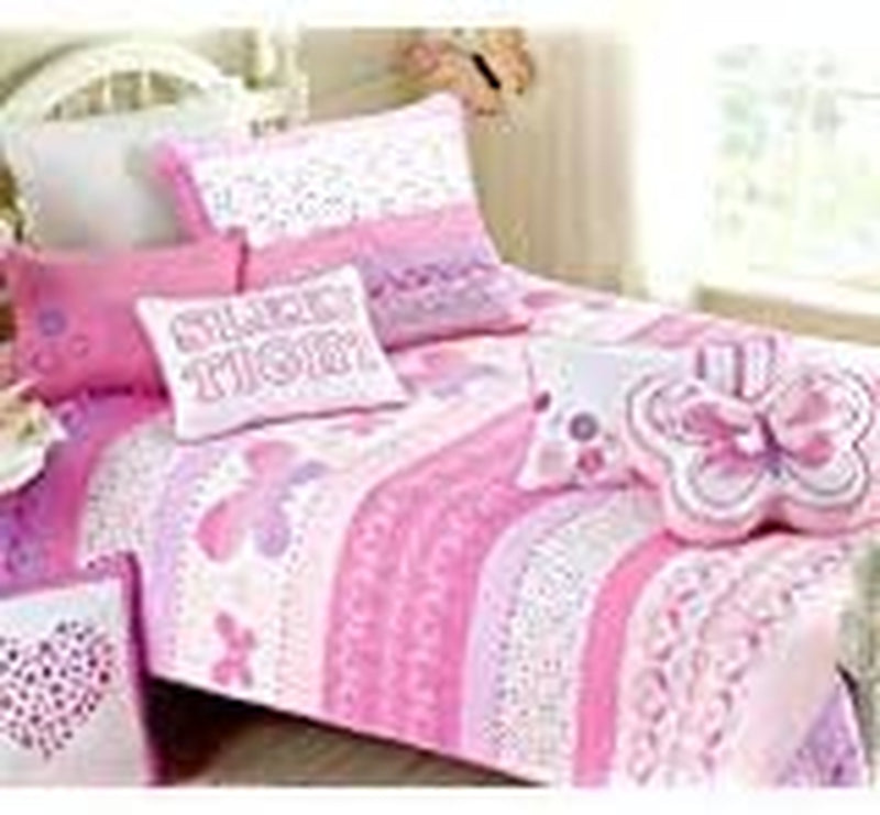 Cozy Line Home Fashions Pink Green Chic Ruffles Girl 100% Cotton Reversible Quilt Bedding Set, Coverlet, Bedspreads (Twin - 2 Piece: 1 Quilt + 1 Sham) Home & Garden > Linens & Bedding > Bedding Cozy Line Home Fashions Butterfly Knit Queen + Décor Pillows 