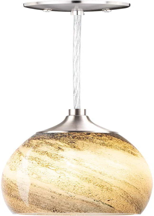 NALATI 1-Light Pendant Light，Handcrafted Art Glass Hanging Light for Kitchen Island,Brushed Nickel Finish with Adjustable Cord (Earth) Home & Garden > Lighting > Lighting Fixtures NALATI   