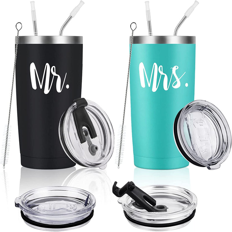 Mr and Mrs Tumbler Set of 2 Stainless Steel Travel Tumbler Ideas for Newlyweds Couples Wife Bride to Be Newly Engaged Bridal Shower, Insulated Travel Tumbler for Wedding Engagement(20 Oz, Black&White) Home & Garden > Kitchen & Dining > Tableware > Drinkware CozyHome 4 black & mint  