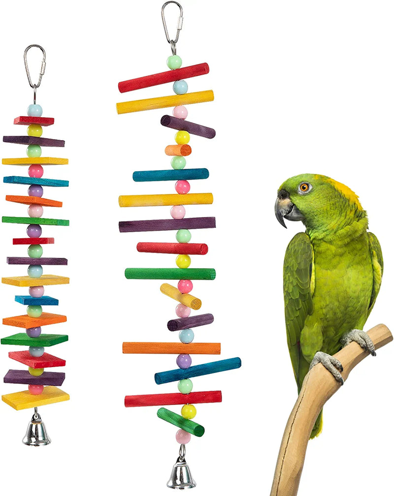 MEWTOGO 2Pcs Bird Toys - Green Bendable Parrot Toy and Multicolored Natural Wooden Blocks Bird Chewing Toy for Cockatoos African Grey Macaws Cockatiel and Parrots Animals & Pet Supplies > Pet Supplies > Bird Supplies > Bird Toys MEWTOGO A  