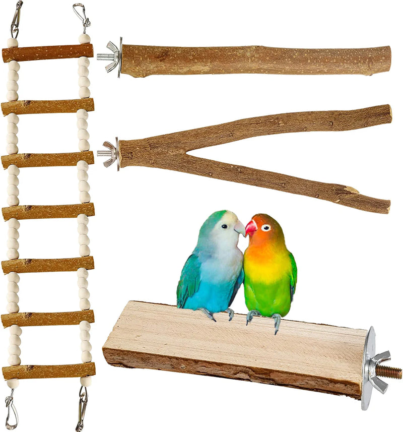 Luonfels Bird Perches Parakeet Cockatiel Toys, Large Ladder Birds Cage Accessories, Swing Platform for Parrot Parrotlets Budgies Pack of 5 Animals & Pet Supplies > Pet Supplies > Bird Supplies Luonfels Ladder  