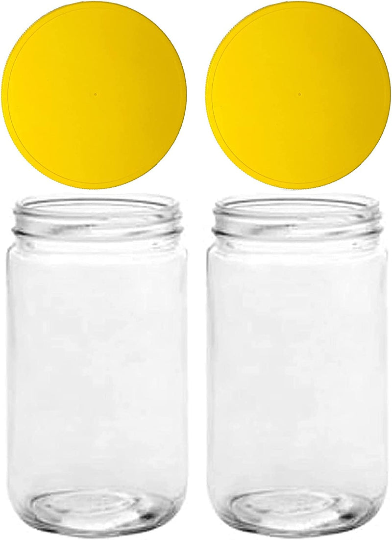 Jarming Collections Extra Wide Mouth Jars 32 Oz with Lids - Glass Storage Jar 32 Oz - with 2 (BPA Free) Plastic Storage Lids - Made in the USA Home & Garden > Decor > Decorative Jars JARMING COLLECTIONS 2 Yellow Plastic Lids  