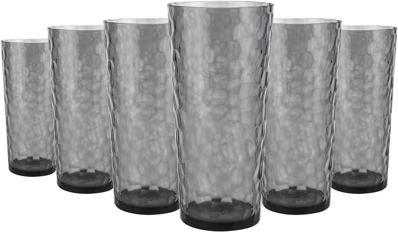 Mixed Drinkware 21-Ounce Plastic Tumbler Acrylic Glasses with Hammered Design, Set of 6 Green Home & Garden > Kitchen & Dining > Tableware > Drinkware JINJIA Gray 21 oz 