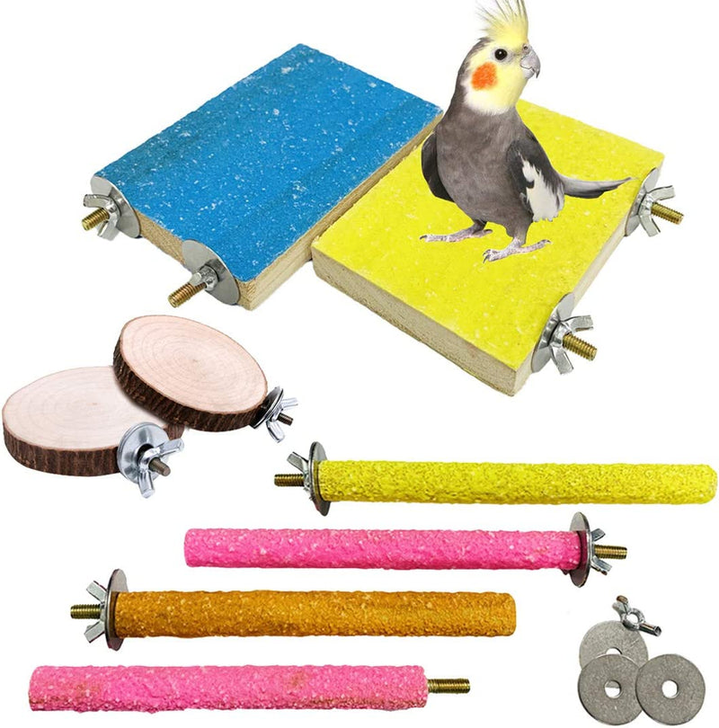 Hamiledyi 8 PCS Bird Perch Stand Toy Wood Parrot Paw Grinding Stick Perch Stand Platform Parakeet Cage Accessories Exercise Toys for Budgies Cockatiel Conure Animals & Pet Supplies > Pet Supplies > Bird Supplies > Bird Toys Hamiledyi 8-PACK  