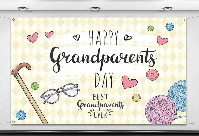 Nepnuser Happy Grandparents Day Photo Booth Backdrop School Event Retirement Love Grandparents Party Decorations Grandpa Grandma Holiday Photo Wall Decor (5.9×3.6Ft)