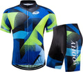 Voofly Men'S Cycling Jersey Set Men Short Sleeve Compression Bike Shorts Gel Padded Biking Clothing Sporting Goods > Outdoor Recreation > Cycling > Cycling Apparel & Accessories voofly Mulit Blue Green Medium 
