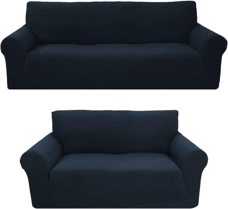 Sapphire Home 3-Piece Brushed Premium Slipcover Set for Sofa Loveseat Couch Arm Chair, Form Fit Stretch, Wrinkle Free, Furniture Protector Set for 3/2/1 Cushion, Polyester Spandex, 3Pc, Brushed, Brown Home & Garden > Decor > Chair & Sofa Cushions Sapphire Home Blue 2pc set (Sofa, Love) 