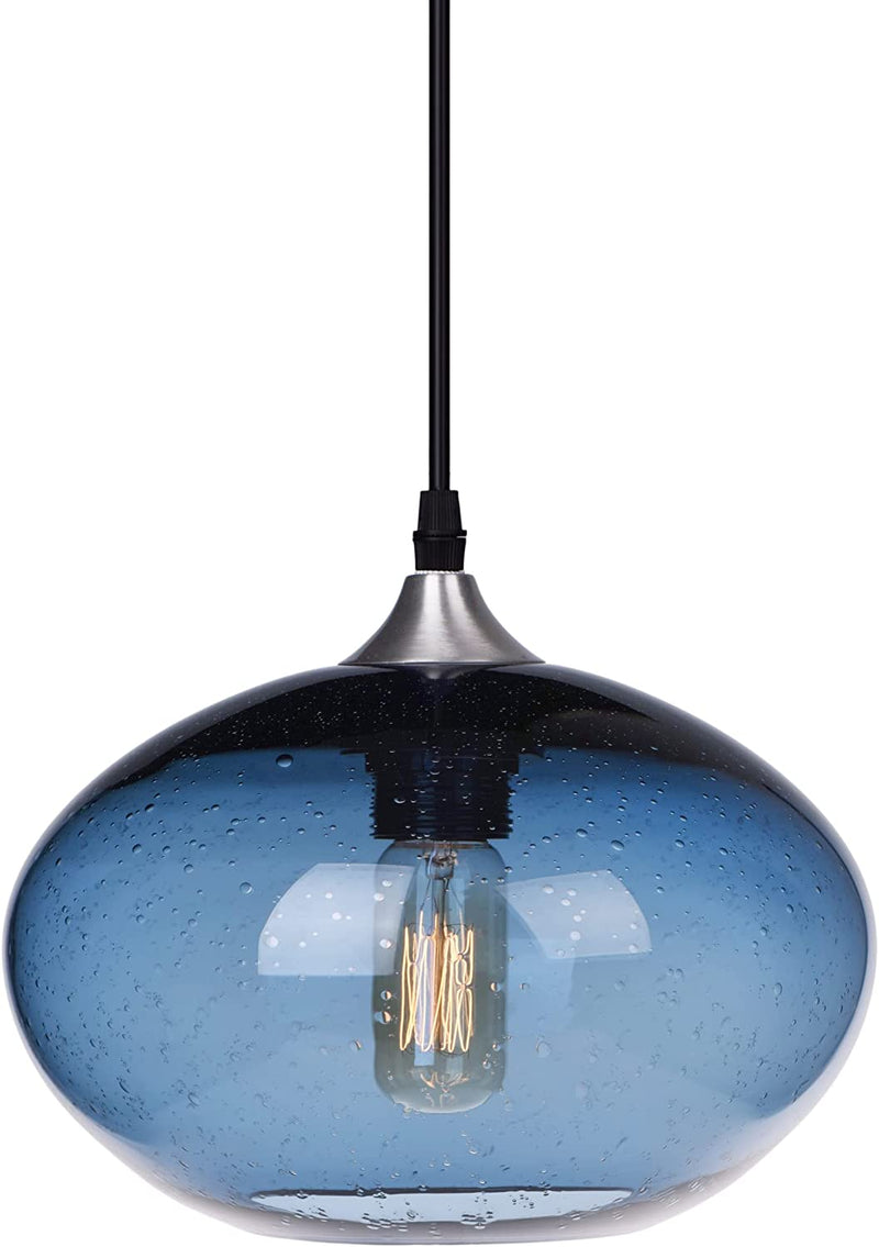 ARIAMOTION Pendant Lights Kitchen Island Glass Blown Lighting Clear Modern Seeded Bubble for Sink Bedroom 9.5 Inch Diam Home & Garden > Lighting > Lighting Fixtures ARIAMOTION 9.5" Blue 1-pack  