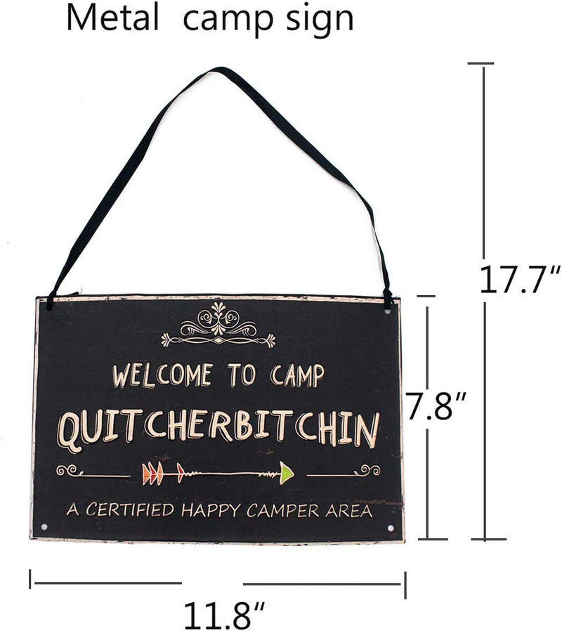 Funly Mee Welcome to Camp Quitcherbitchin Hanging Decorative Black Metal Sign 11.8×7.87 (Inches) Home & Garden > Decor > Decorative Jars Funly mee   