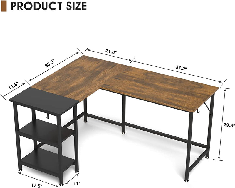 Klvied L Shaped Desk for Home Office, 59" Double Color L Table with Storage Shelves, Reversible Corner Computer Desk, Space-Saving Desk Workstation, Simple Wooden Writing Table, Rustic Brown Home & Garden > Household Supplies > Storage & Organization Klvied   