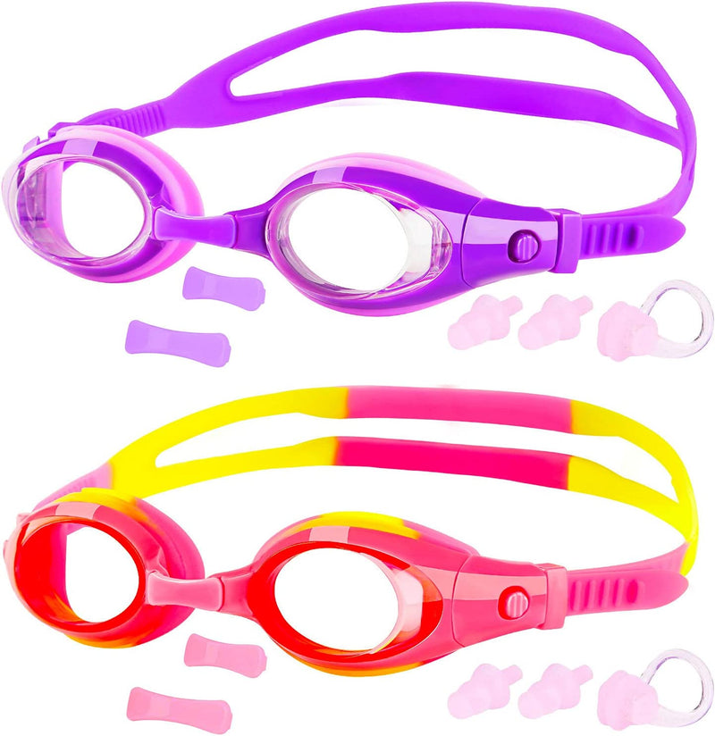 Elimoons 2Pack Kids Goggles for Swimming Age 3-15,Kids Swim Goggles with Nose Cover No Leaking Anti-Fog Waterproof Sporting Goods > Outdoor Recreation > Boating & Water Sports > Swimming > Swim Goggles & Masks Elimoons 2.i(2-pack): Purple & Pink+yellow  
