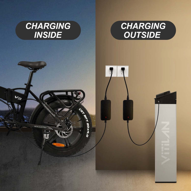 VITILAN V3 Series Power Swappable Ebike Battery with Charge, 48V 13.4Ah Lithium Li-Ion, Removable with up to 28 Miles Range per Charge, 6 Hours Charging Time, Extend the Ride Sporting Goods > Outdoor Recreation > Cycling > Bicycles VITILAN   