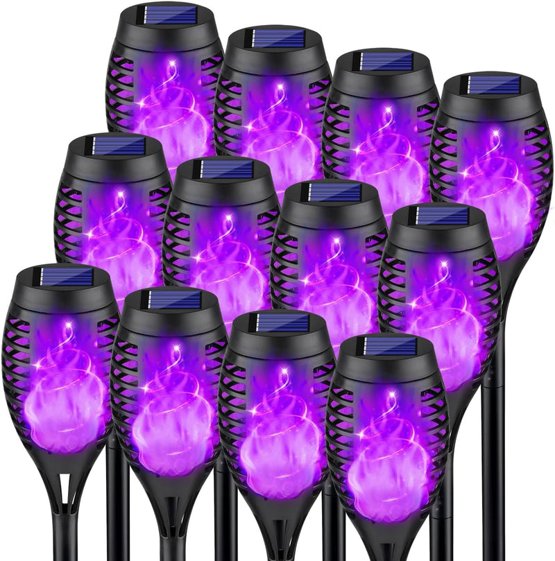 Outdoor Halloween Decorations, 8Pack Halloween Solar Lights with Purple Flame for Halloween Decor, Waterproof Halloween Lights Outdoor, Solar Pathway Lights for outside Halloween Yard Decorations Lawn  ZX Tech Purple 12Pack 