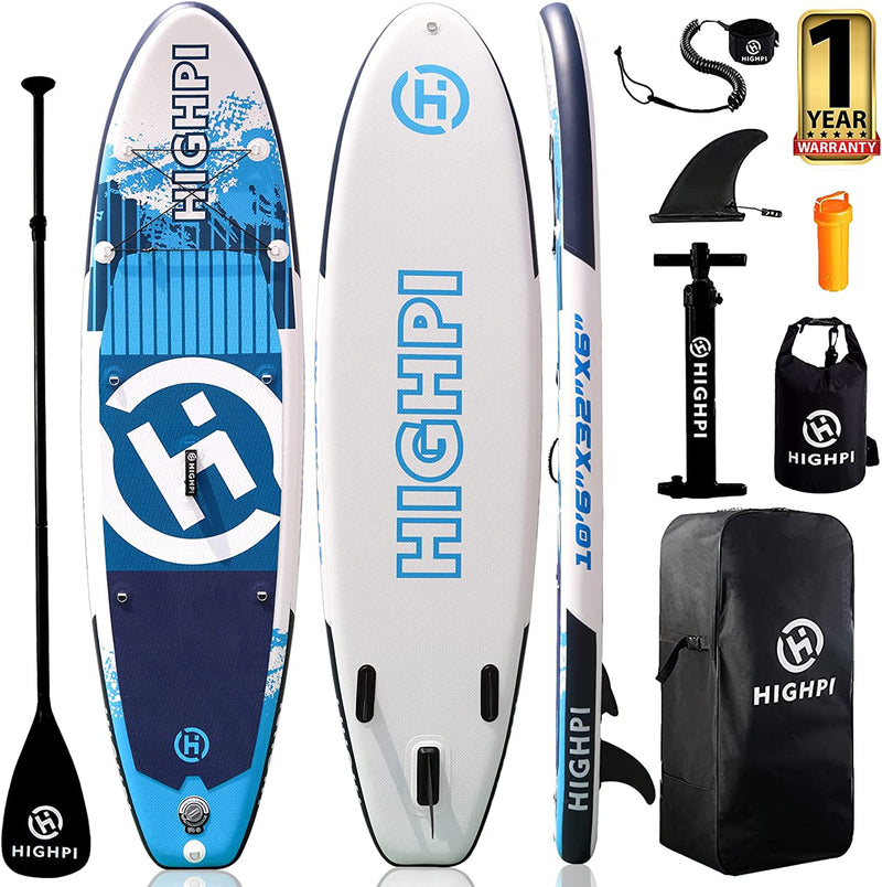 Highpi Inflatable Stand up Paddle Board 10'6''/11' Premium SUP W Accessories & Backpack, Wide Stance, Surf Control, Non-Slip Deck, Leash, Paddle and Pump, Standing Boat for Youth & Adult Sporting Goods > Outdoor Recreation > Winter Sports & Activities Highpi SAPPHIRE BLUE  