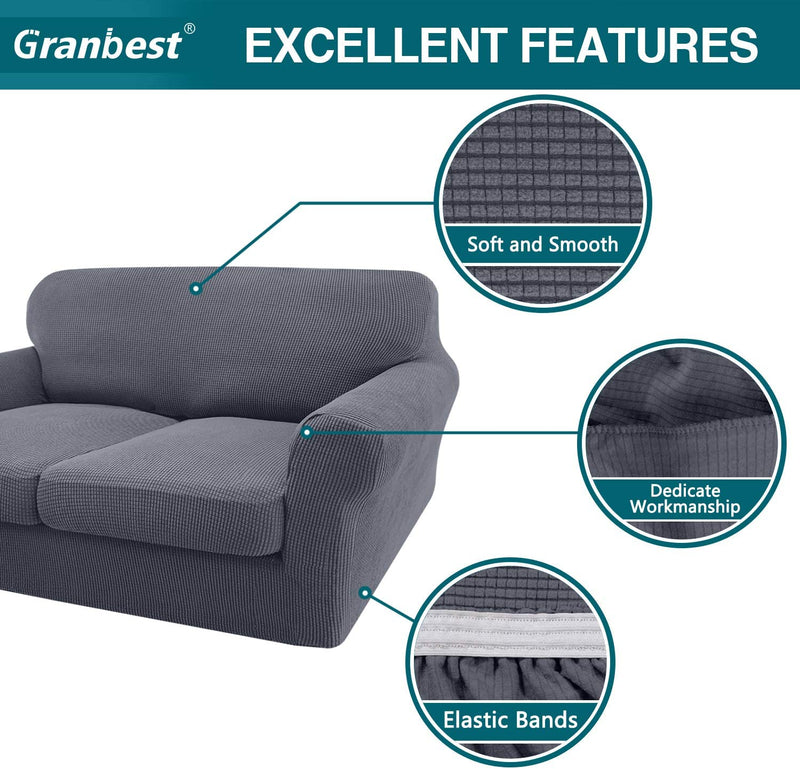 Granbest 3 Piece High Stretch Couch Covers Loveseat Slipcover Super Soft Sofa Cover Form Fit Non-Slip Furniture Protector with Individual Cushion Covers (Medium, Gray) Home & Garden > Decor > Chair & Sofa Cushions Granbest   