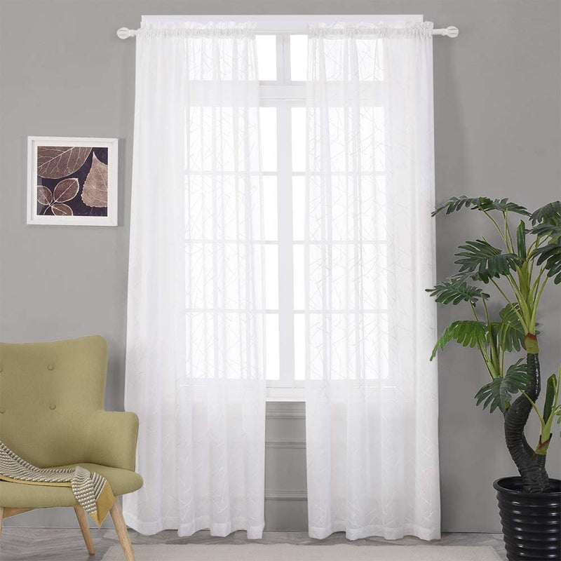 Embroidery Blue Sheer Curtains 84 Inches Long, Geometric Rod Pocket Sheer Drapes for Living Room, Bedroom, 2 Panels, 52"X84", Semi Voile Window Treatments for Yard, Patio, Villa, Parlor. Home & Garden > Decor > Window Treatments > Curtains & Drapes MYSTIC-HOME White 52"Wx95"L 