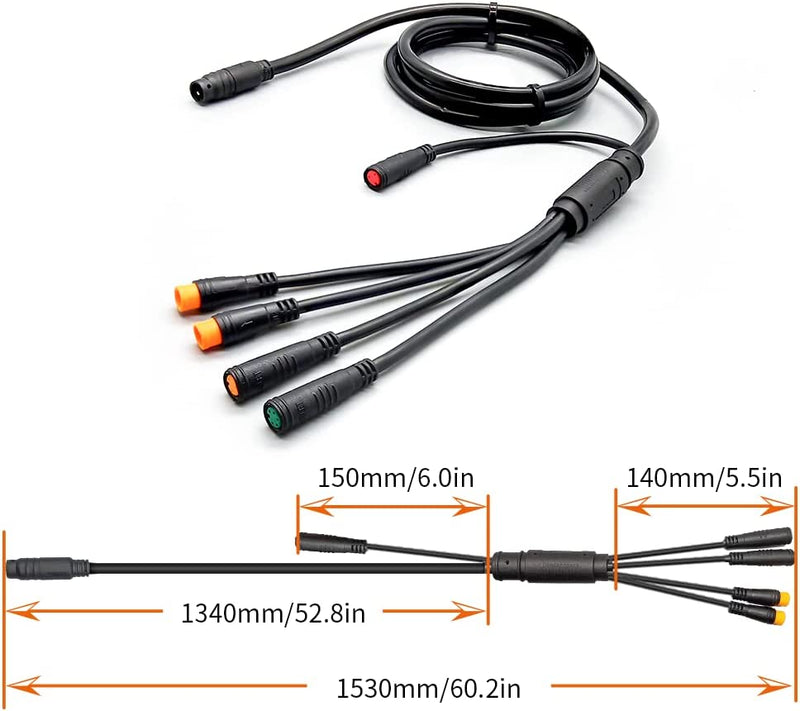 Electric Bike 1T4 1T5 Waterproof Cable Controller Light Ebrake Throttle Display E-Bike Cable Conversion Accessories Sporting Goods > Outdoor Recreation > Cycling > Bicycles YUNNY Ebike Kit Store   