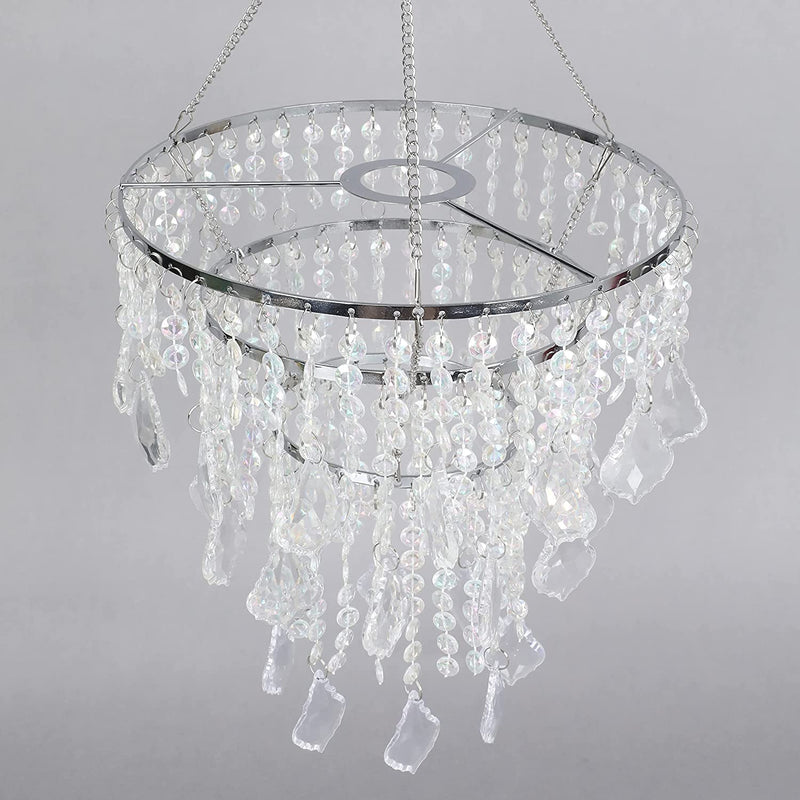 Cioceen Acrylic Chandelier Lampshade Crystal Beaded Fixture Pendant Ceiling Light Shade for Wedding Bedroom Centerpiece Lampshade with Acrylic Jewel Droplets H11.5" X W9.84" 3 Tiers Home & Garden > Lighting > Lighting Fixtures > Chandeliers Cioceen   