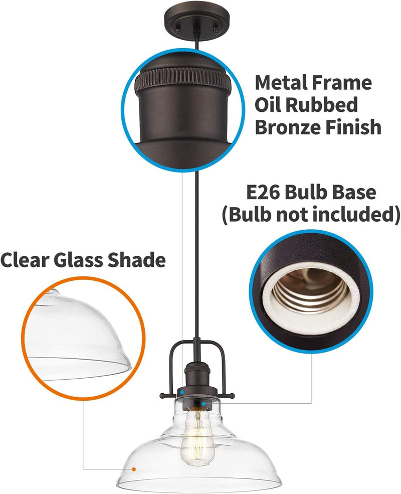 FEMILA Vintage Pendant Lighting, Farmhouse Schoolhouse Hanging Light Fixture with Adjustable Height, Clear Glass Shade, Oil Rubbed Bronze Finish, 4FY09-MP ORB Home & Garden > Lighting > Lighting Fixtures FEMILA   