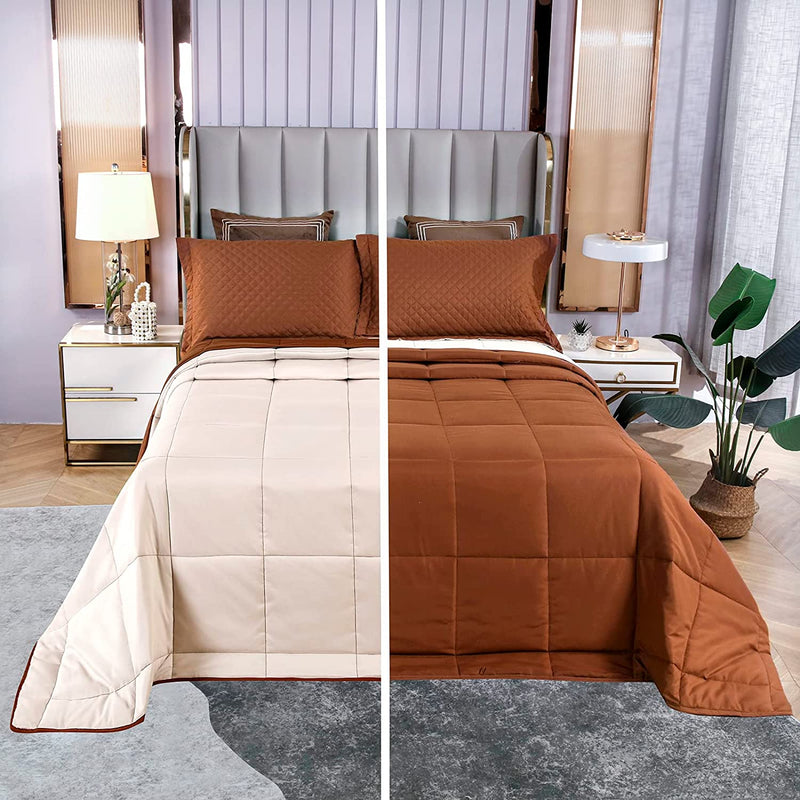 SOULOOOE Oversized California King plus Comforter 120X120 Extra Large King Size Quilts 3 Pieces Lightweight Reversible down Alternative Bedspreads for All Season with 8 Corner Tabs Blanket Grey Home & Garden > Linens & Bedding > Bedding > Quilts & Comforters SOULOOOE Brown/Beige Oversized King Plus 