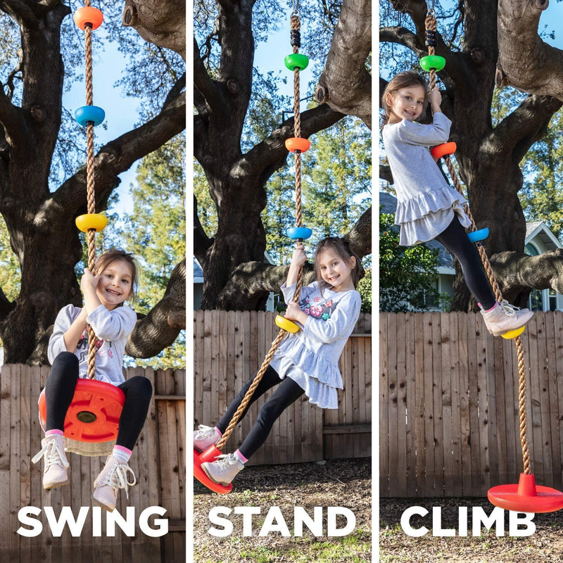 LAEGENDARY Tree Swing for Kids - Single Disk Outdoor Climbing Rope W/ Platforms, Carabiner & 4 Ft Tree Strap - Playground Accessories - Multicolored Sporting Goods > Outdoor Recreation > Winter Sports & Activities LAEGENDARY   