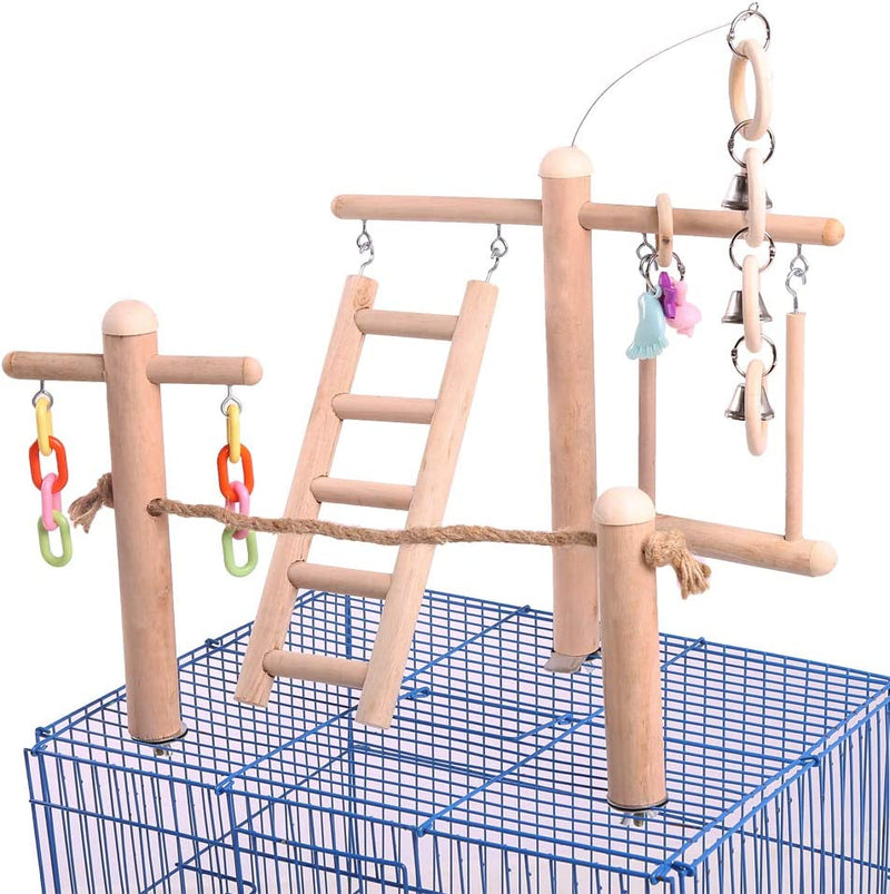 QBLEEV Bird Cage Stand Play Gym, Green Cheek Conure Perch Playground, Wood Parrot Climbing Ladder Chewing Chain Swing for Lovebirds Budgies Finches Parakeets, Small Animals Activity Center Animals & Pet Supplies > Pet Supplies > Bird Supplies QBLEEV   