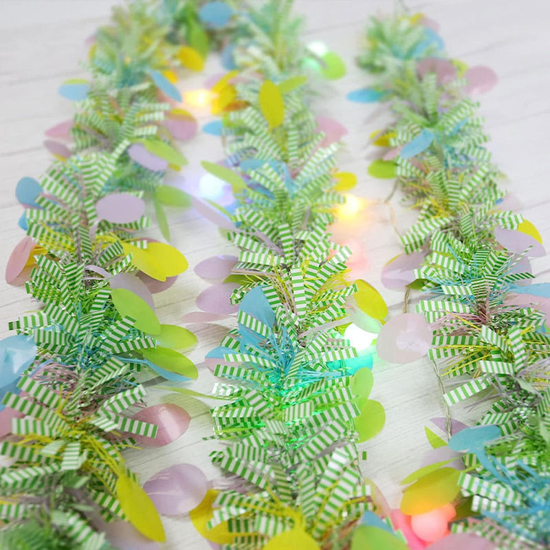 Whaline 4Pcs Easter Tinsel Garland Spring Green Stripe Tinsel Twist with Colorful Egg Garland Hanging Ornaments for Easter Holiday Home Indoor Outdoor Party Decoration(26 Ft) Home & Garden > Decor > Seasonal & Holiday Decorations Whaline   