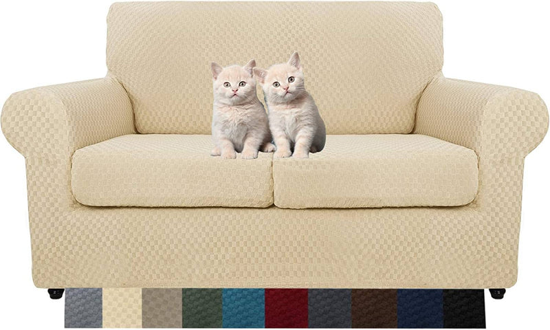 MAXIJIN 4 Piece Newest Couch Covers for 3 Cushion Couch Super Stretch Non Slip Couch Cover for Dogs Pet Friendly Elastic Jacquard Furniture Protector Sofa Slipcovers (Sofa, Dark Coffee) Home & Garden > Decor > Chair & Sofa Cushions MAXIJIN Light Beige 55"-69"(2 CUSHIONS) 