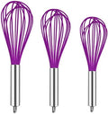 TEEVEA Silicone Whisk 3 Pack Upgraded Kitchen Silicone Whisk Balloon Wire Whisk Set Sturdy Egg Beater Baking Tools for Blending Whisking Beating Stirring Cooking Baking Home & Garden > Kitchen & Dining > Kitchen Tools & Utensils TEEVEA 3 Pack Purple  