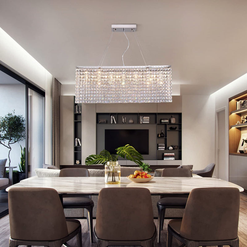 NOXARTE Crystal Chandelier Rectangular Modern Raindrop 7 Lights Hanging Pendant Light for Kitchen Dining Room L32 Home & Garden > Lighting > Lighting Fixtures > Chandeliers NOXARTE   