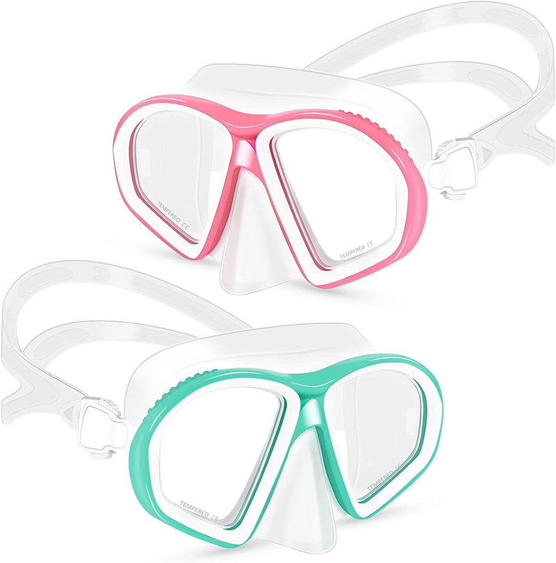 Supertrip Kids Swim Goggles, 2 Pack Swim Mask with Nose Cover, Tempered Glass Snorkel Diving Mask for Youth Kids Age 6-14 Sporting Goods > Outdoor Recreation > Boating & Water Sports > Swimming > Swim Goggles & Masks Supertrip Pink+lake Blue  