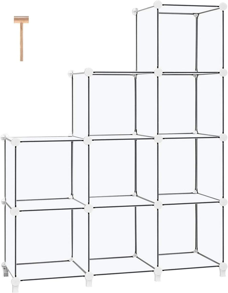 Tomcare Cube Storage Organizer 9-Cube Closet Organizer and Storage Shelves DIY Storage Cube Organizer Cabinet Modular Book Shelf Plastic Shelving for Bedroom Living Room Office, Black Home & Garden > Household Supplies > Storage & Organization TomCare Clear White  