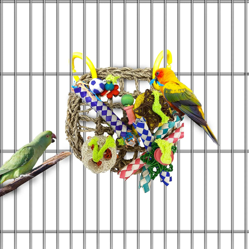 Parrot Toys Bird Foraging Toys, Seagrass Woven Climbing Hammock Net with Colorful Chewing Toys, for Lovebird Parakeets Cockatiel Conure Budgie,Cockatoo Animals & Pet Supplies > Pet Supplies > Bird Supplies > Bird Toys FUFORFU   