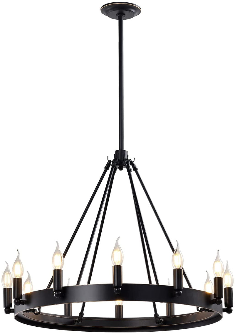 7 PANDAS Rustic Vintage Rectangle Farmhouse Chandelier, 12-Lights Antique Industrial Country Style Large Pendant Light Island Light for Dining Room, Kitchen, Hallways, Entryway, Living Room, W40'' Home & Garden > Lighting > Lighting Fixtures 7 PANDAS 27.6" dia  