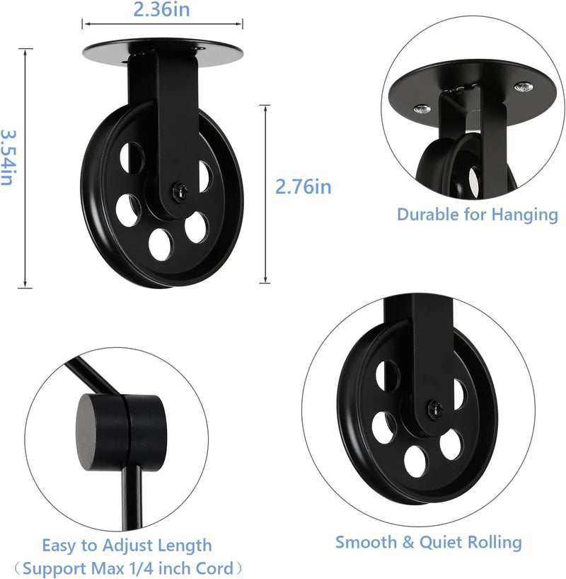 Wirziis 2.75” Black Pulley Wheels Set of 2 for Plug in Pendant Light, Vintage Wall Ceiling Mount Pulleys for Hanging Lamp, Rustic Industrial Barn Wheel Pulleys for Chandelier Hanging Plant Grow Lights Home & Garden > Lighting > Lighting Fixtures Wirziis   