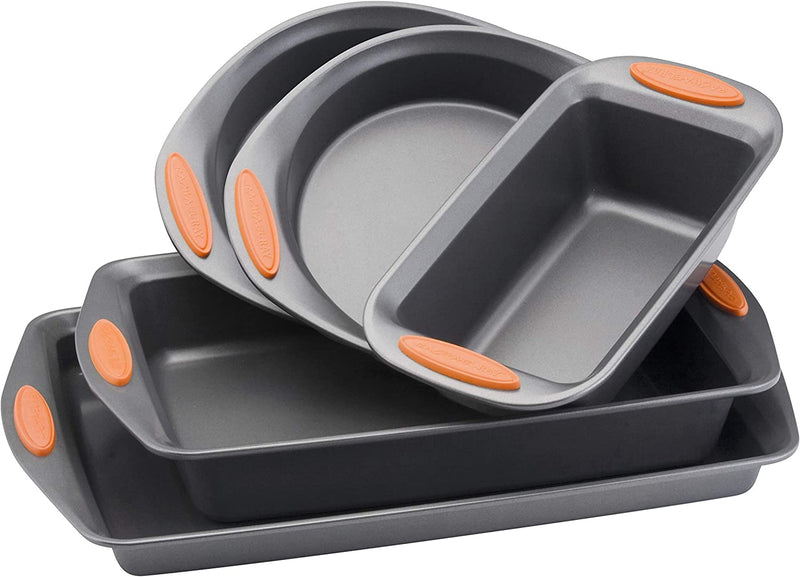 Rachael Ray Nonstick Bakeware Set with Grips Includes Nonstick Bread Pan, Baking Pans, Cookie Sheet, Baking Sheet and Cake Pans - 10 Piece, Gray with Marine Blue Grips Home & Garden > Kitchen & Dining > Cookware & Bakeware Meyer Corporation Orange Grips 5 Piece 