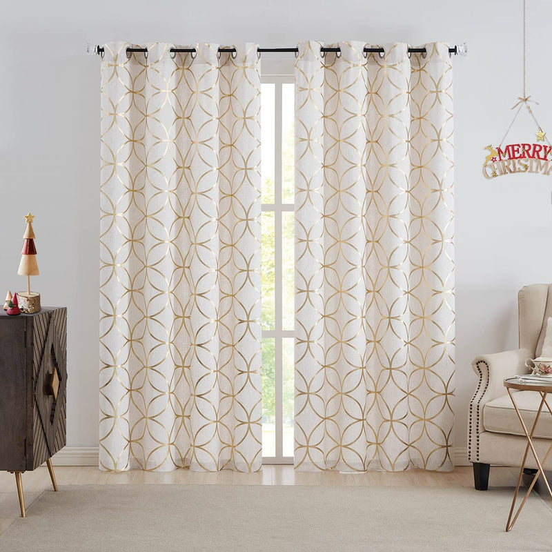 SXZJTEX Christmas Linen Window Curtains Panels Silver Foil Print Geometric Pattern Window Treatments for Bedroom Living Room, Light Reducing Grommet Top Drapes, 2 Panels, 55" Wx84 L, Silver Home & Garden > Decor > Window Treatments > Curtains & Drapes SXZJTEX Golden 55"x84"x2 