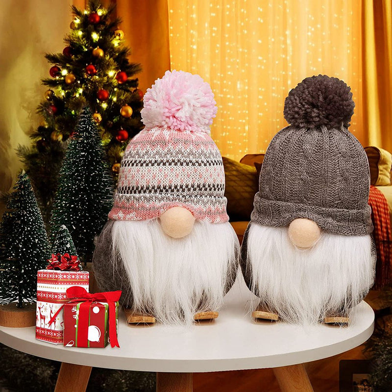 Soonbuy 2Pcs Plush Christmas Gnomes with LED Light (8 In) for Winter Holiday Home Decorations (Pink & Gray)
