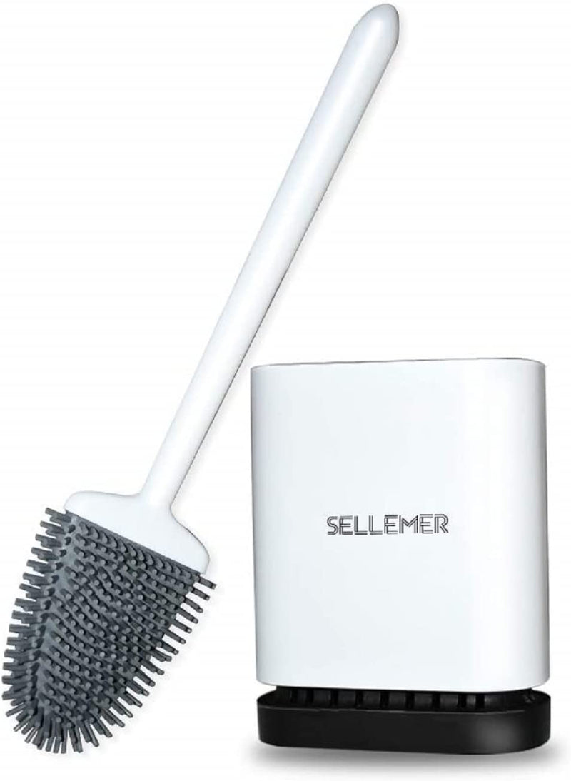 Sellemer Toilet Brush and Holder 2 Pack for Bathroom, Flexible Toilet Bowl Brush Head with Silicone Bristles, Compact Size for Storage and Organization, Ventilation Slots Base (White) Home & Garden > Household Supplies > Storage & Organization Sellemer White 1 PACK 